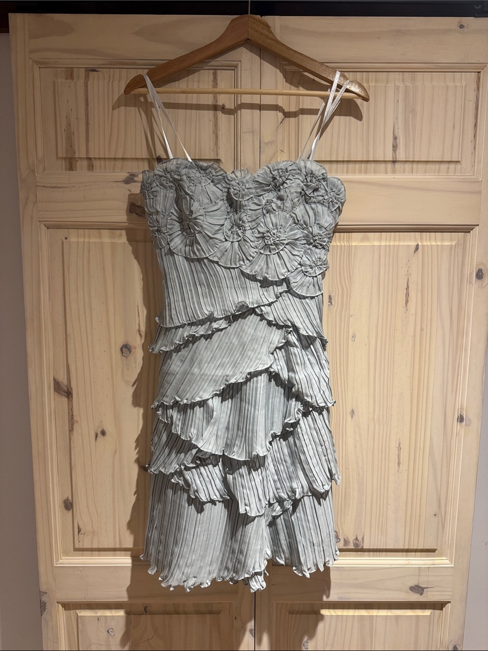BCBGMaxAzria Light Aqua Pleated Ruffle Mini Dress